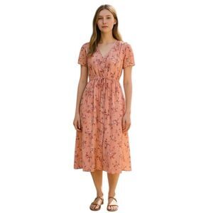 Christy Dawn The Simple Dawn Midi Dress Floral V-Neck blush Meadow Peach Pink S